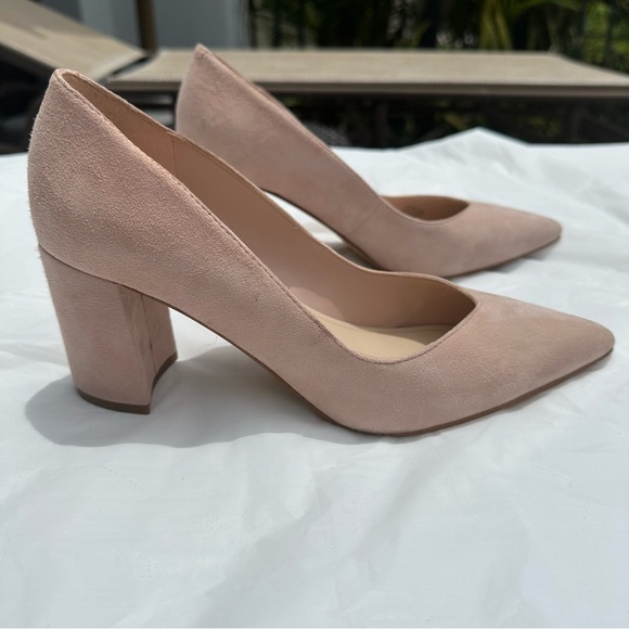 Marc Fisher Caitlin suede blush pink block heel, pointy toe pump - Picture 6 of 17